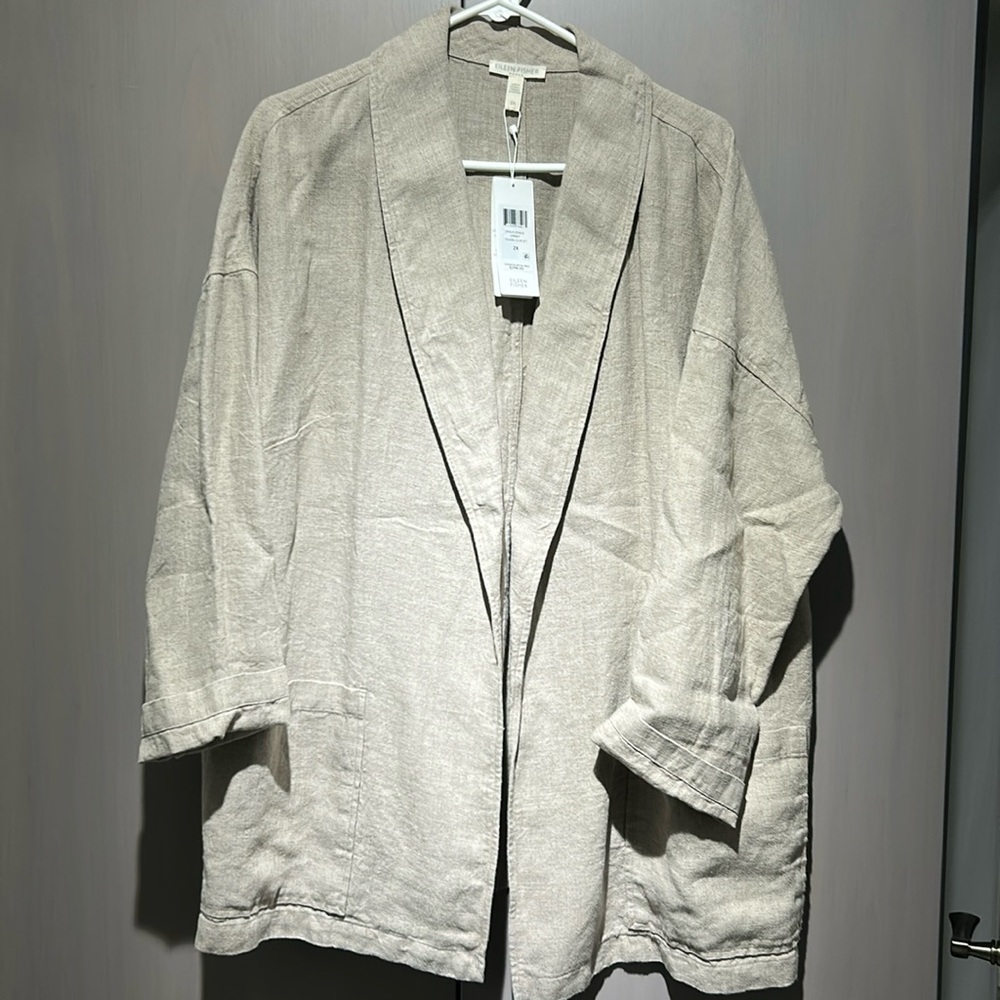 NWT Eileen Fisher Heavy Organic Linen Shawl Collar Jacket Open Front Size 2X